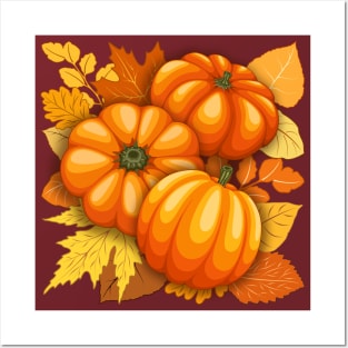Pumpkins and Autumn Leaves Party Posters and Art